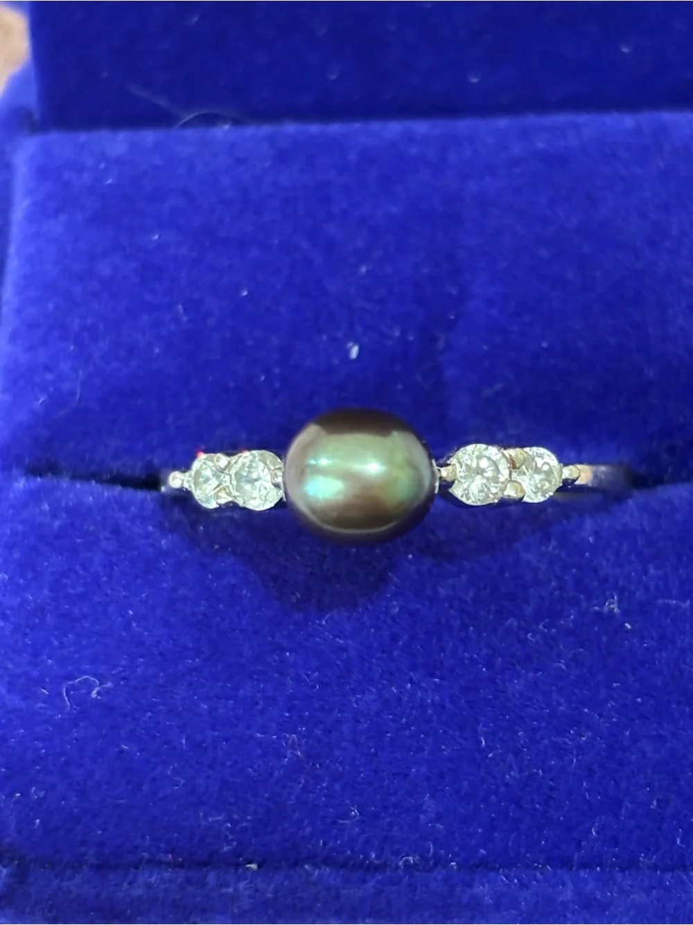 Elegant Real Black Pearl and Crystal Accent Ring set in sterling silver